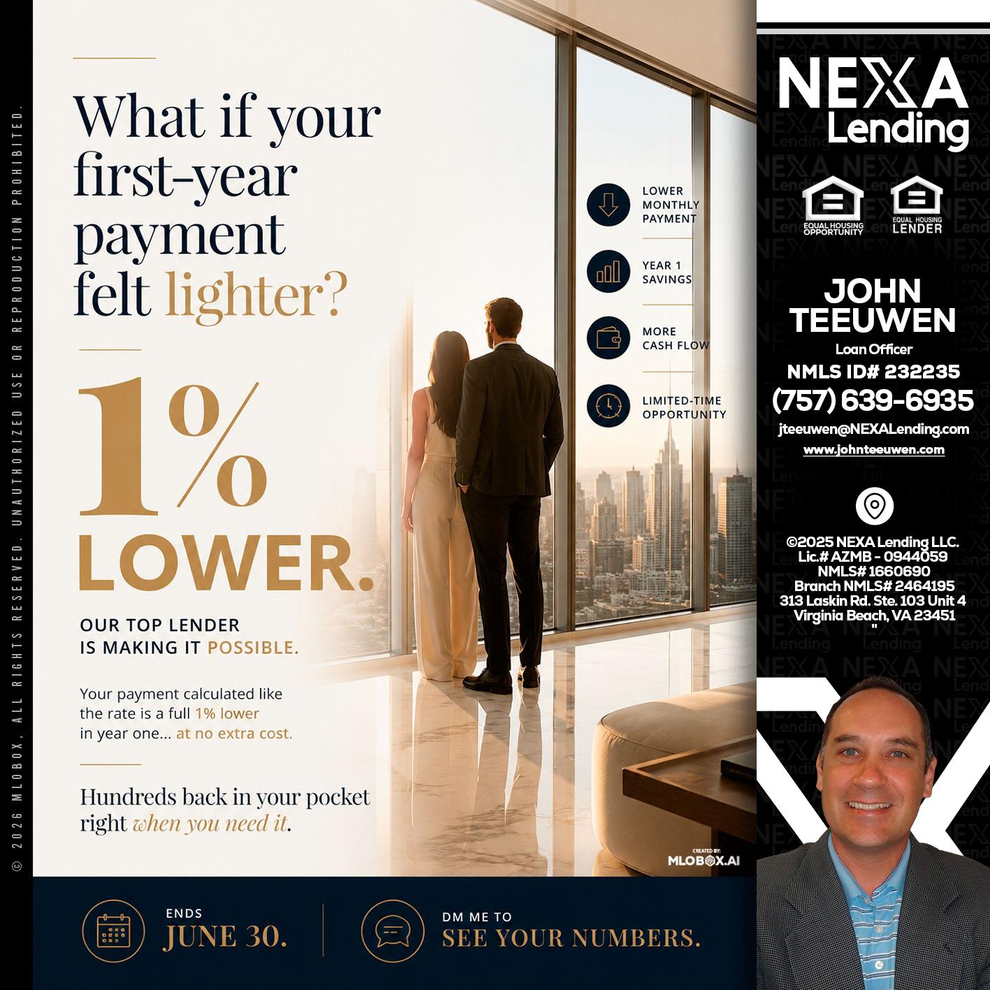 1% lower - John Teeuwen -Loan Officer