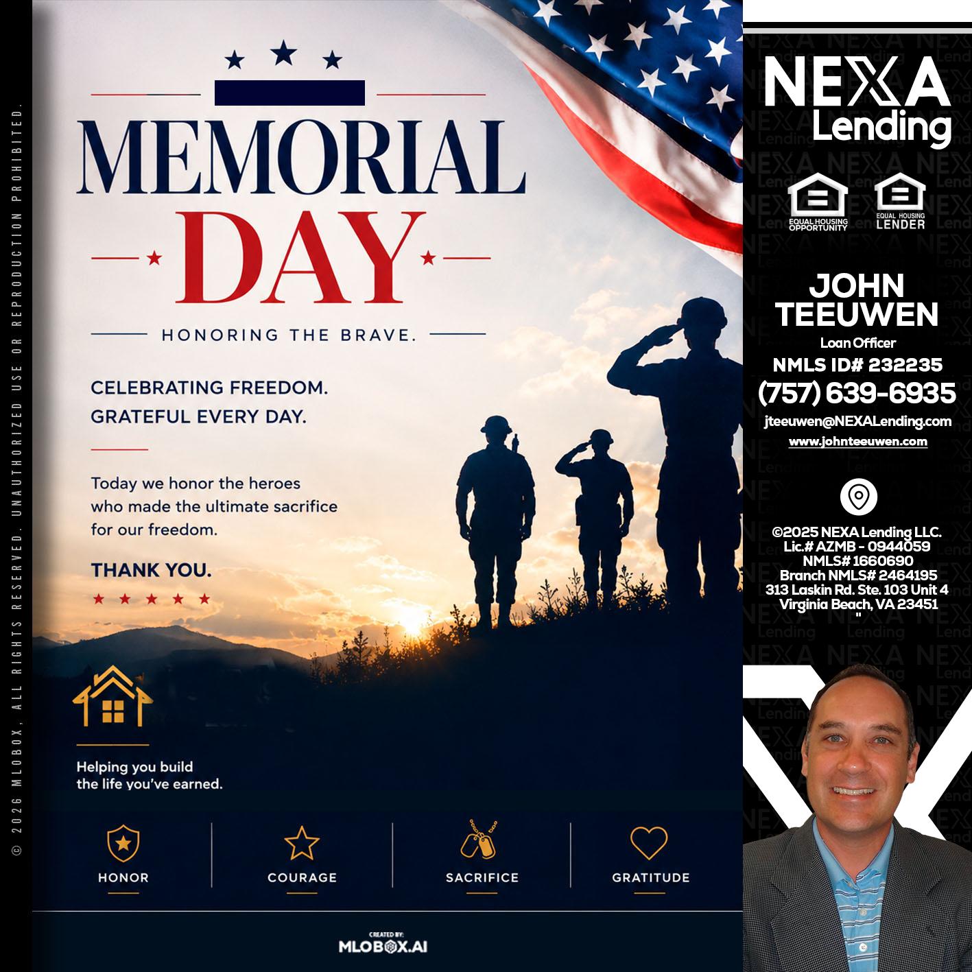 MEMORIAL DAY - John Teeuwen -Loan Officer